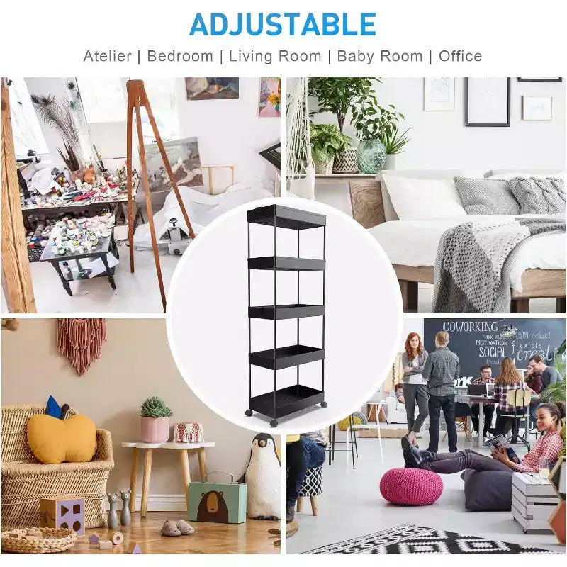 ALUCSET 5-Tier Storage Cart Organizer Rolling Utility Cart, Mobile Shelving Unit Slide Out Storage Shelves for Kitchen Bathroom Laundry Room & Dresser