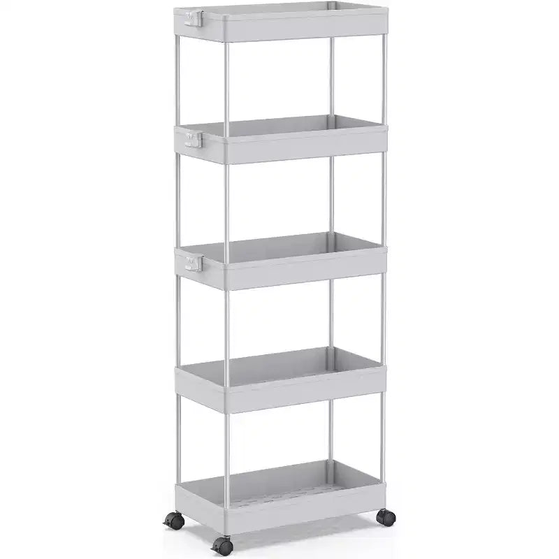ALUCSET Chariot de rangement à 5 niveaux, desserte roulante, unité de rayonnage mobile, étagères de rangement coulissantes pour cuisine, salle de bain, buanderie et commode