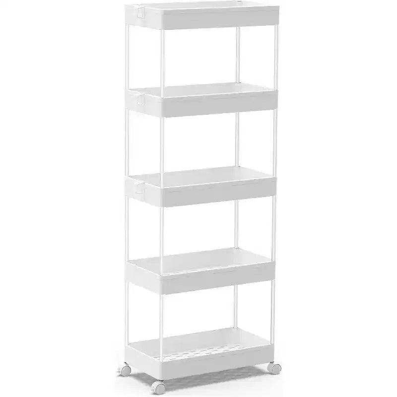 ALUCSET Chariot de rangement à 5 niveaux, desserte roulante, unité de rayonnage mobile, étagères de rangement coulissantes pour cuisine, salle de bain, buanderie et commode
