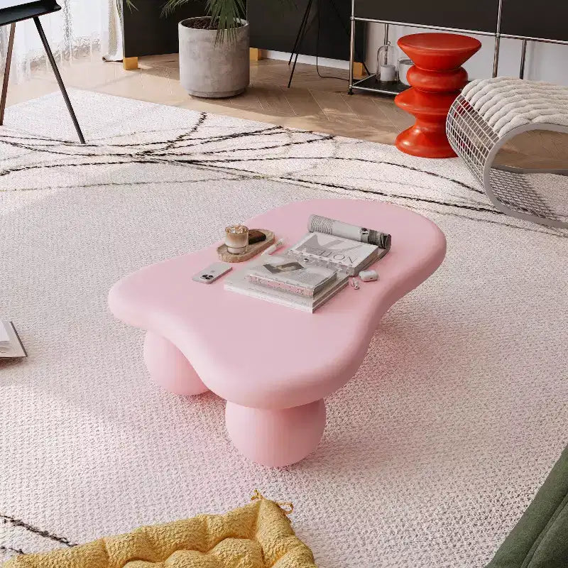 40 Cloud Coffee Table with Ball Legs, Modern Irregular Center Table for Living Room, Pink