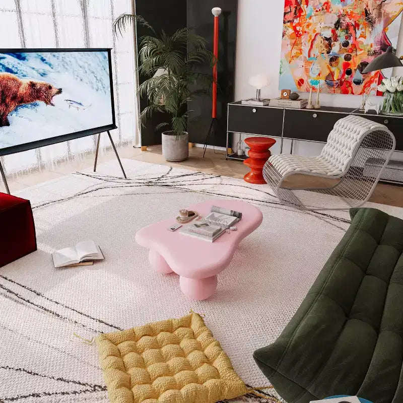 40 Cloud Coffee Table with Ball Legs, Modern Irregular Center Table for Living Room, Pink