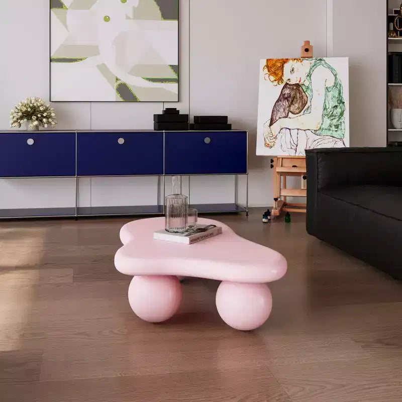 40 Cloud Coffee Table with Ball Legs, Modern Irregular Center Table for Living Room, Pink