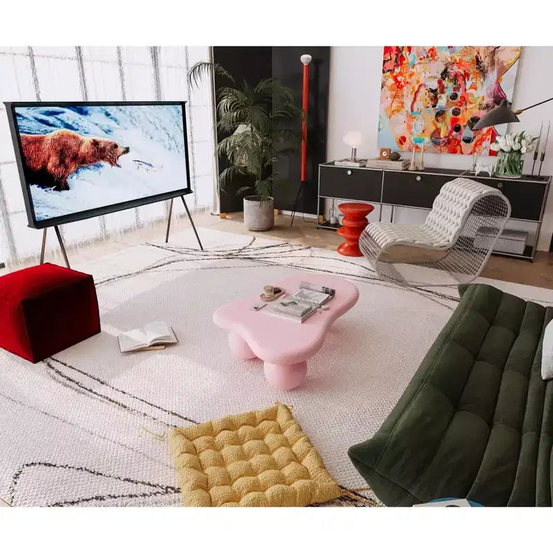 40 Cloud Coffee Table with Ball Legs, Modern Irregular Center Table for Living Room, Pink