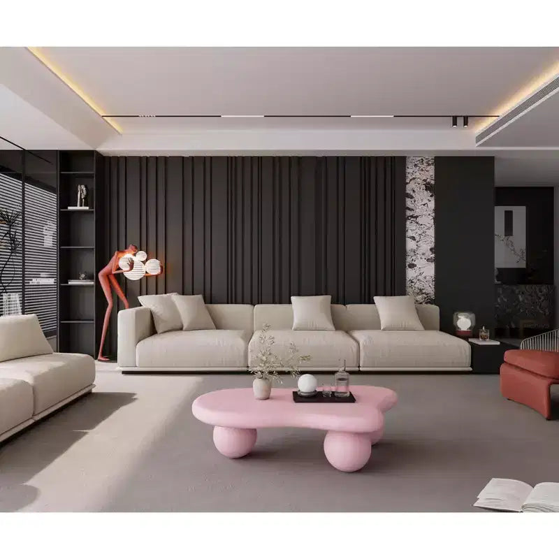 40 Cloud Coffee Table with Ball Legs, Modern Irregular Center Table for Living Room, Pink