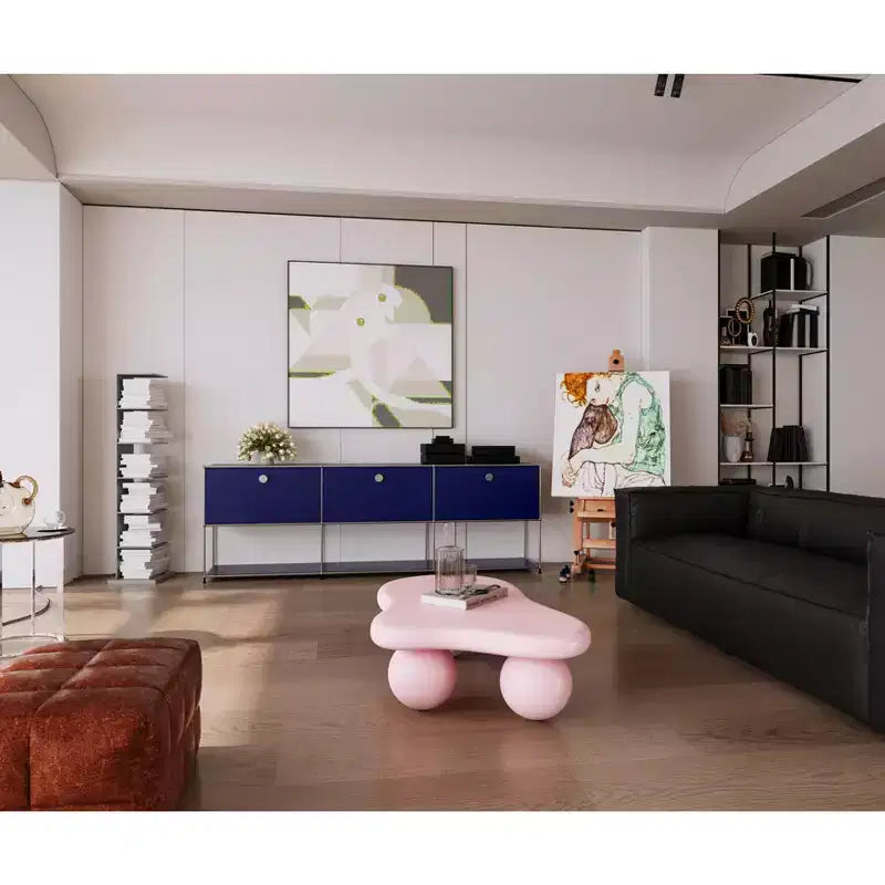 40 Cloud Coffee Table with Ball Legs, Modern Irregular Center Table for Living Room, Pink