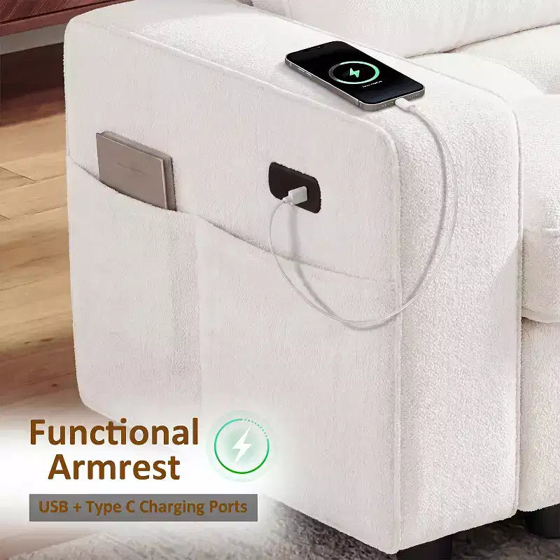 Dyonery 81 L-Shaped Sectional Sleeper Sofa Bed with Pull-Out, Reclining Backrest, Storage Chaise & USB Ports