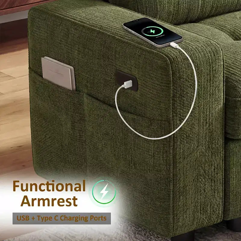 Dyonery 81 L-Shaped Sectional Sleeper Sofa Bed with Pull-Out, Reclining Backrest, Storage Chaise & USB Ports