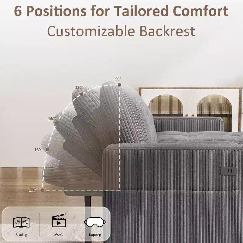 Dyonery 81 L-Shaped Sectional Sleeper Sofa Bed with Pull-Out, Reclining Backrest, Storage Chaise & USB Ports
