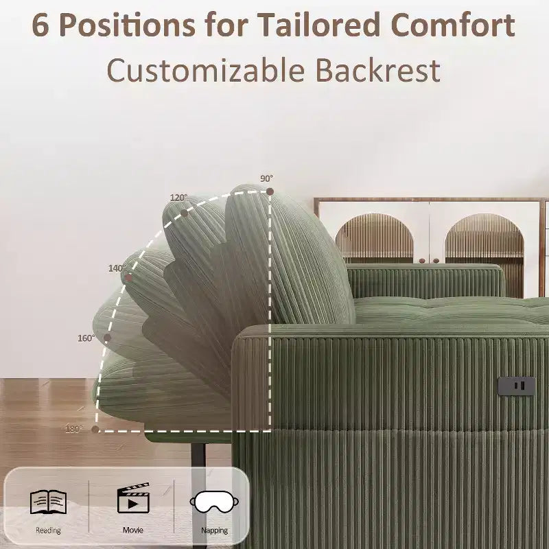 Dyonery 81 L-Shaped Sectional Sleeper Sofa Bed with Pull-Out, Reclining Backrest, Storage Chaise & USB Ports