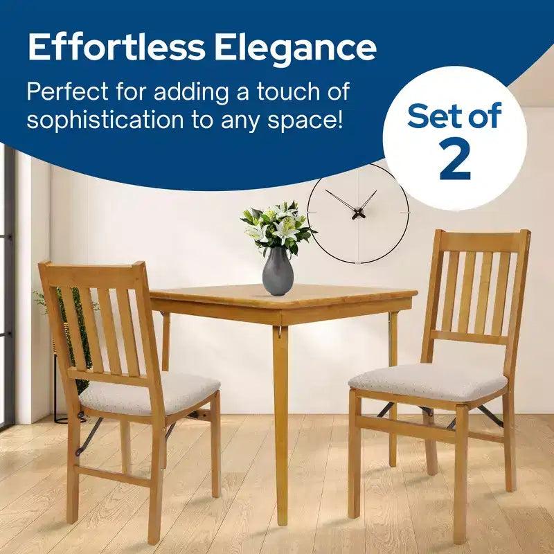 Stackmore Arts and Craft Wooden Folding Chairs with Padded Seats, Oak, Set of 2