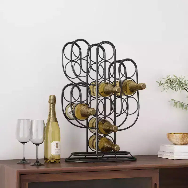 AEELLEEA Modern Wine Rack Countertop, Black Metal, 23.25 x 14.75 x 8 Inches, Freestanding Design, Holds 12 Bottles, Contemporary Home Bar Storage