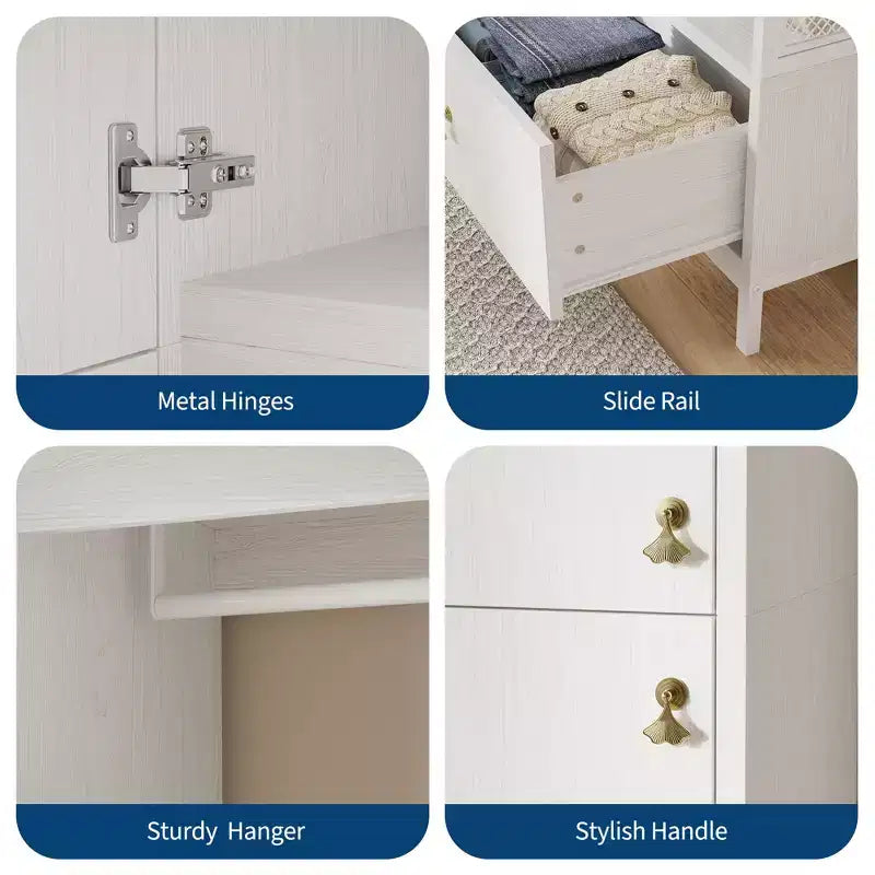 Large Wardrobe Closet with Shelves & Hanging Rail, 78.9 Metal Frame Armoire with Drawer, Open Hanging Space & Storage Compartment