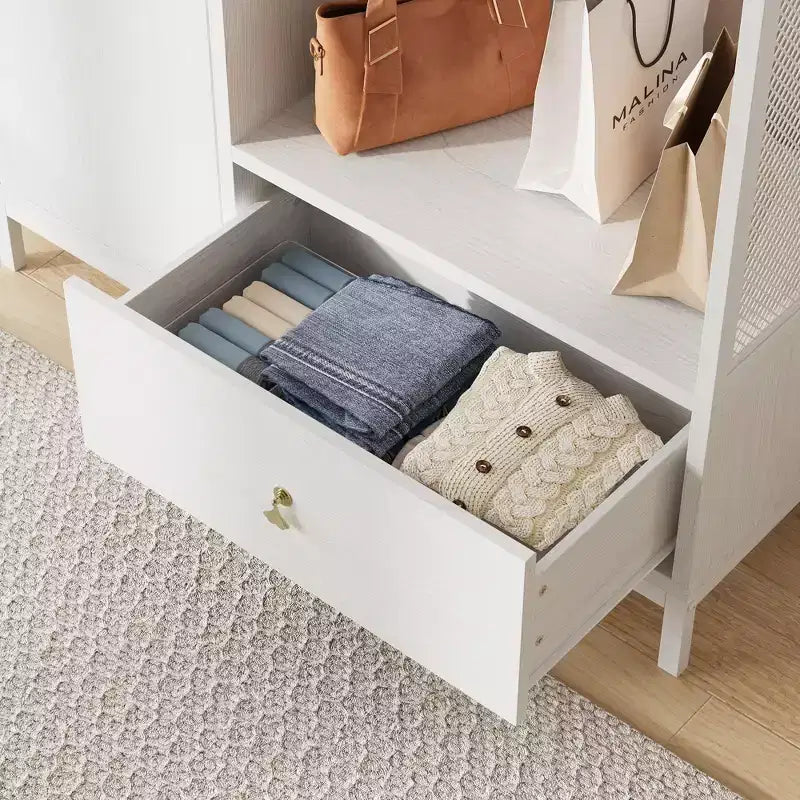 Large Wardrobe Closet with Shelves & Hanging Rail, 78.9 Metal Frame Armoire with Drawer, Open Hanging Space & Storage Compartment