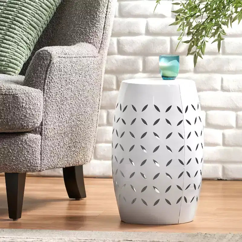 Fun little toys brand LILAC 12 Accent Side Table, Cylindrical Design End Table for Living Room, Family Room, or Entryway, Industrial