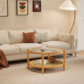 Fun little toys brand Rattan Coffee Table, 2-Tier Bamboo Coffee Table with Glass Top and PVC Rattan Storage Shelf