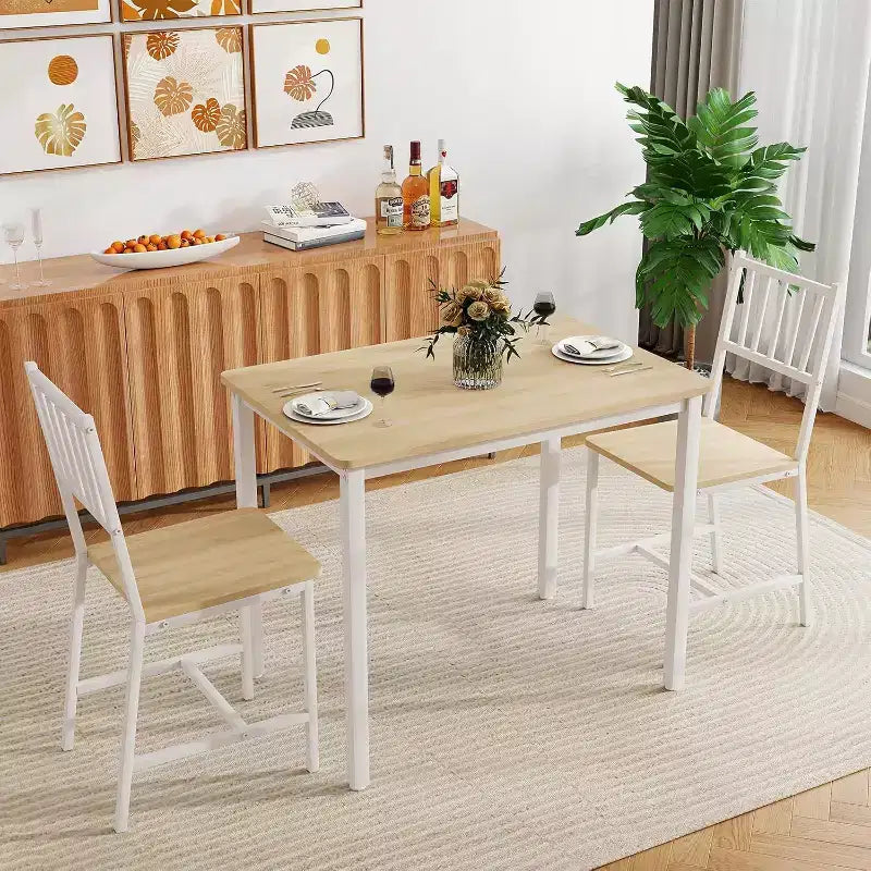 MooxvMoo 3-Piece Rectangular Dining Table Set for 2, Kitchen Table Set with 2 Chairs, Breakfast Nook Furniture for Kitchens, Dining Room, White