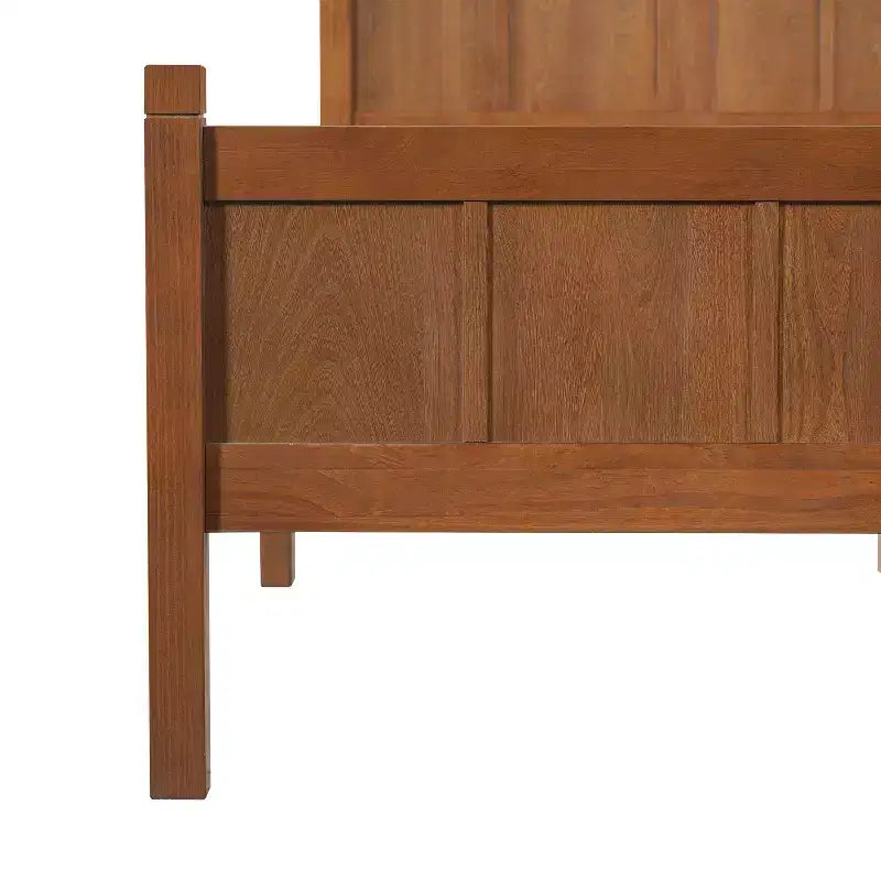 Queen Flat Panel Platform Bed with Headboard and Footboard, Wood Grain Shaker Farmhouse Bed Frame, Light Walnut