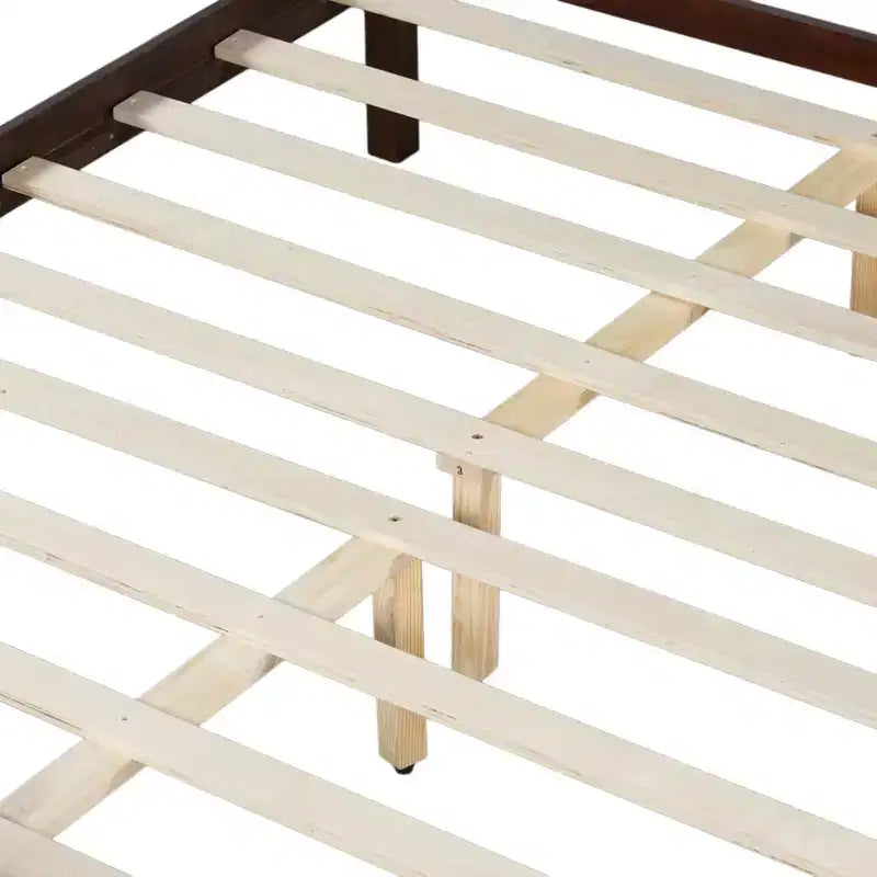 Queen Flat Panel Platform Bed with Headboard and Footboard, Wood Grain Shaker Farmhouse Bed Frame, Light Walnut