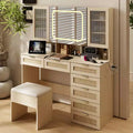 Large Makeup Vanity Set with Lights, USB & Power Outlet and 7 Drawers