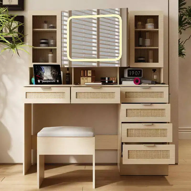 Large Makeup Vanity Set with Lights, USB & Power Outlet and 7 Drawers