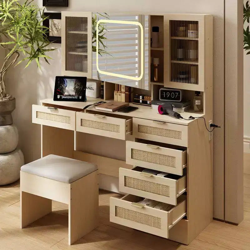 Large Makeup Vanity Set with Lights, USB & Power Outlet and 7 Drawers