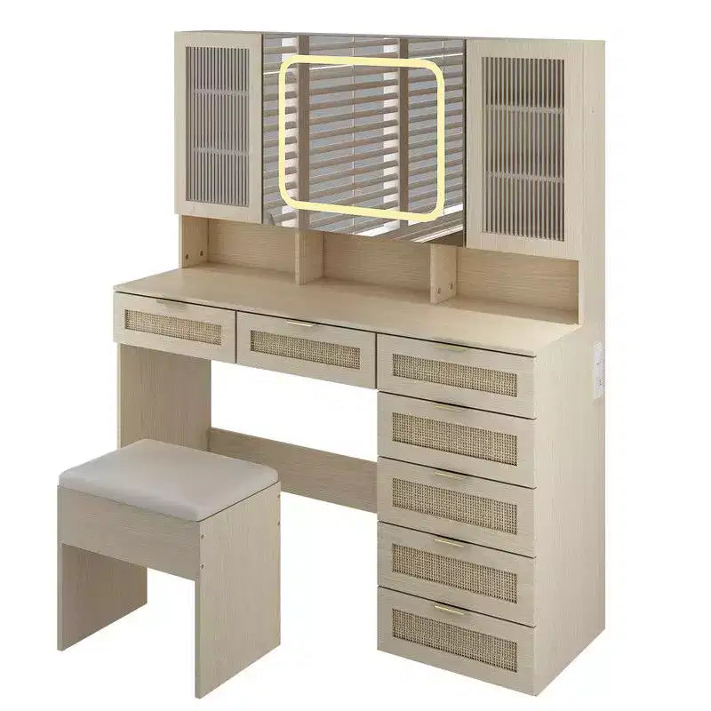 Large Makeup Vanity Set with Lights, USB & Power Outlet and 7 Drawers