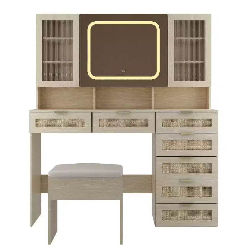 Large Makeup Vanity Set with Lights, USB & Power Outlet and 7 Drawers