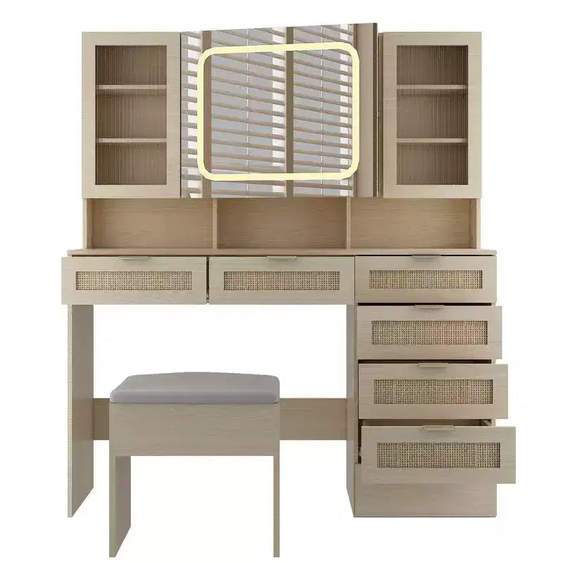 Large Makeup Vanity Set with Lights, USB & Power Outlet and 7 Drawers