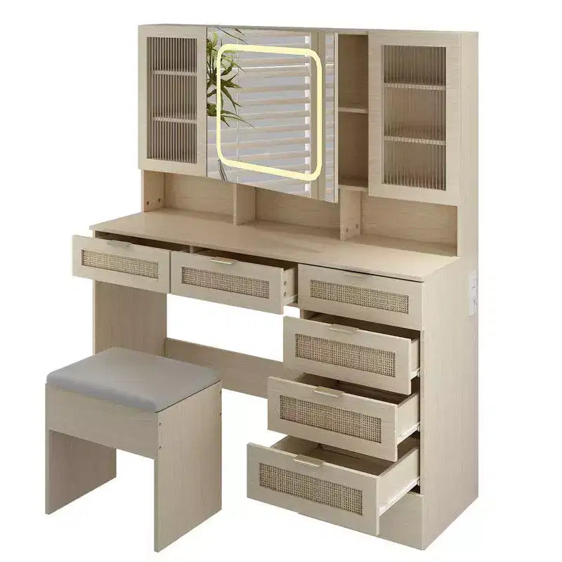 Large Makeup Vanity Set with Lights, USB & Power Outlet and 7 Drawers