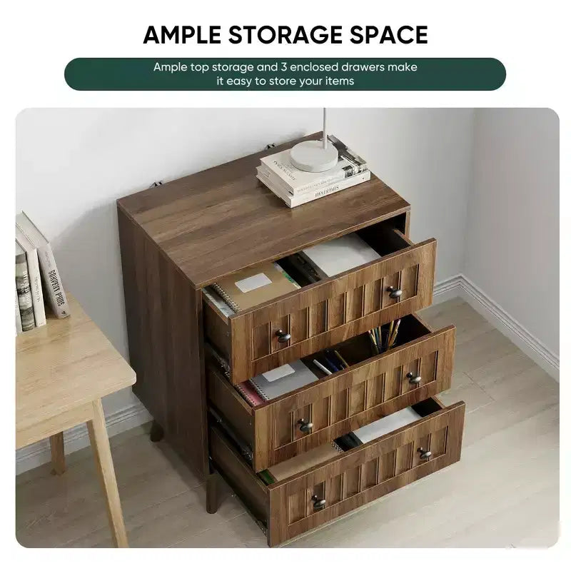 GDFStudio Vittorio Modern 24 Wooden Dresser with 3 Drawers and Metal Knobs