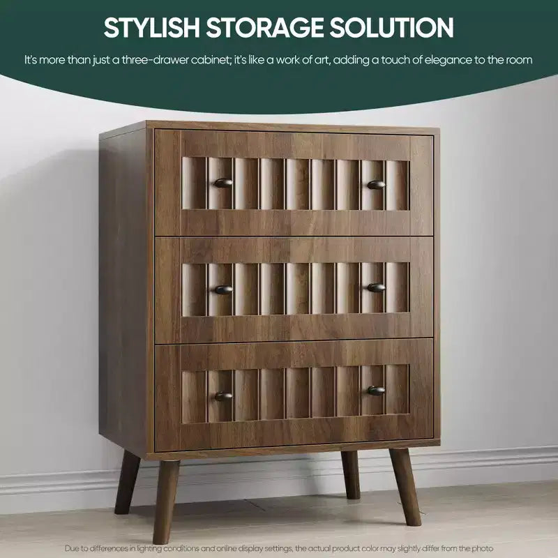 GDFStudio Vittorio Modern 24 Wooden Dresser with 3 Drawers and Metal Knobs