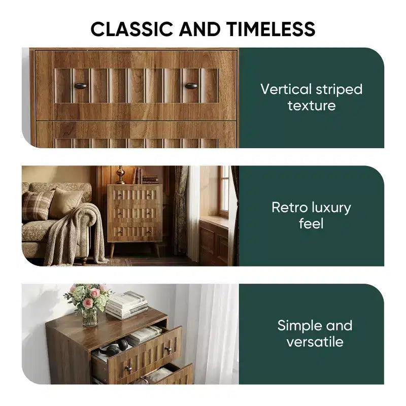 GDFStudio Vittorio Modern 24 Wooden Dresser with 3 Drawers and Metal Knobs