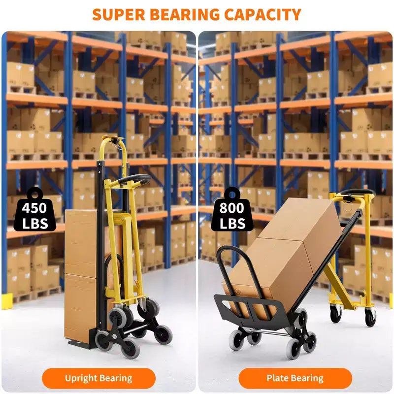 3-in-1 Stair Climbing Hand Truck, Heavy Duty Convertible Flat Cart with Folding Design & Elastic Straps for Home Office Warehouse