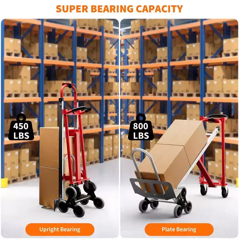 3-in-1 Stair Climbing Hand Truck, Heavy Duty Convertible Flat Cart with Folding Design & Elastic Straps for Home Office Warehouse