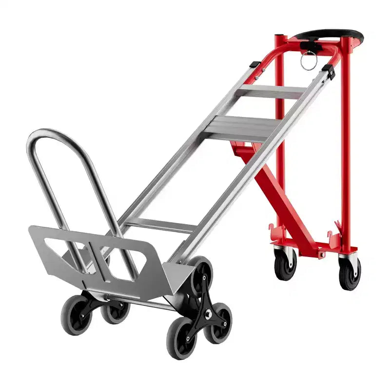 3-in-1 Stair Climbing Hand Truck, Heavy Duty Convertible Flat Cart with Folding Design & Elastic Straps for Home Office Warehouse