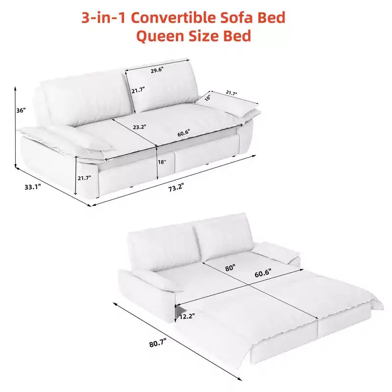 FurnitureR Velvet Convertible Sofa Bed, 3-Seater Pull-Out Sleeper Couch, 3-in-1 Foldable Sofa for Living Room Apartment, Blue
