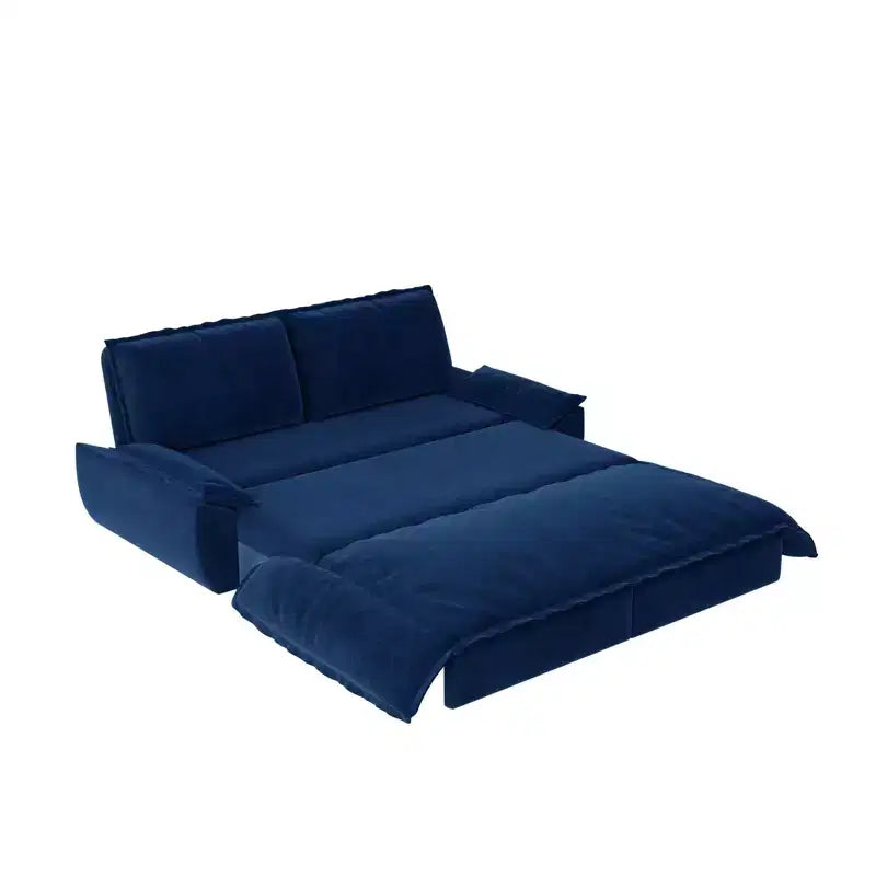 FurnitureR Velvet Convertible Sofa Bed, 3-Seater Pull-Out Sleeper Couch, 3-in-1 Foldable Sofa for Living Room Apartment, Blue