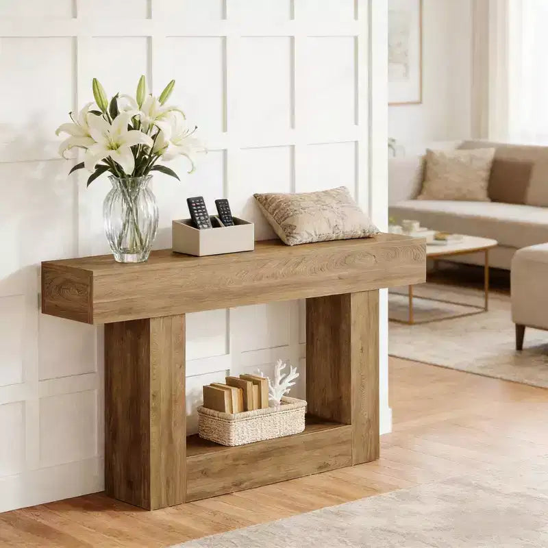 JVNOXK 2-Tier Rustic Farmhouse End Table with U-Shaped Base Side Table for Living Room