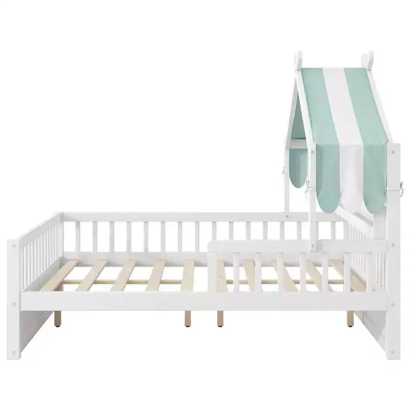 Luxystar Full Size Wood House Bed Frame with Storage Headboard Shelf and Canopy for Kid's Room