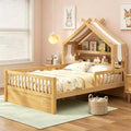 Luxystar Full Size Wood House Bed Frame with Storage Headboard Shelf and Canopy for Kid's Room