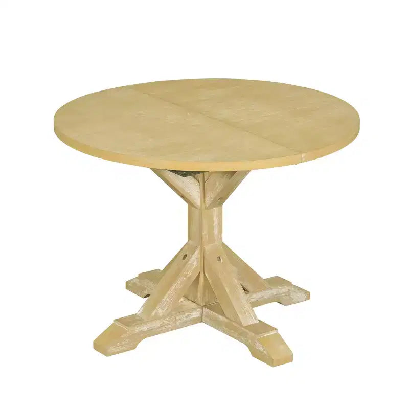 GDFStudio Zayd 6 Piece Dining Set with Extendable Pedestal Table, Ladder Back Chairs and Bench