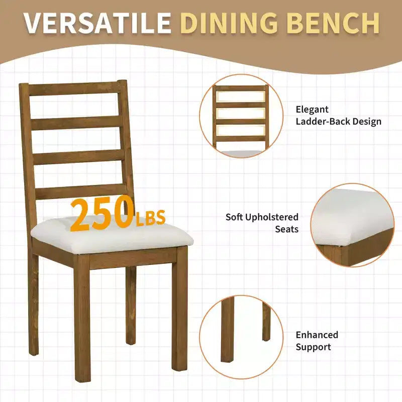 GDFStudio Zayd 6 Piece Dining Set with Extendable Pedestal Table, Ladder Back Chairs and Bench