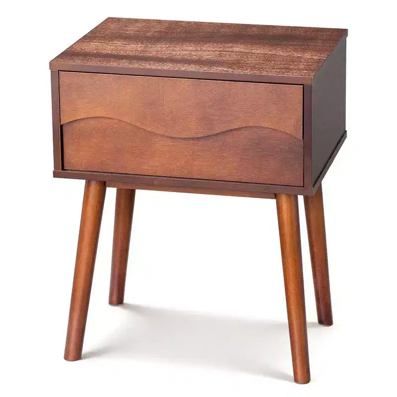 Karl Home Brown P2 MDF Nightstand Tall Legs Handleless 1 Drawer 20.1 Inch