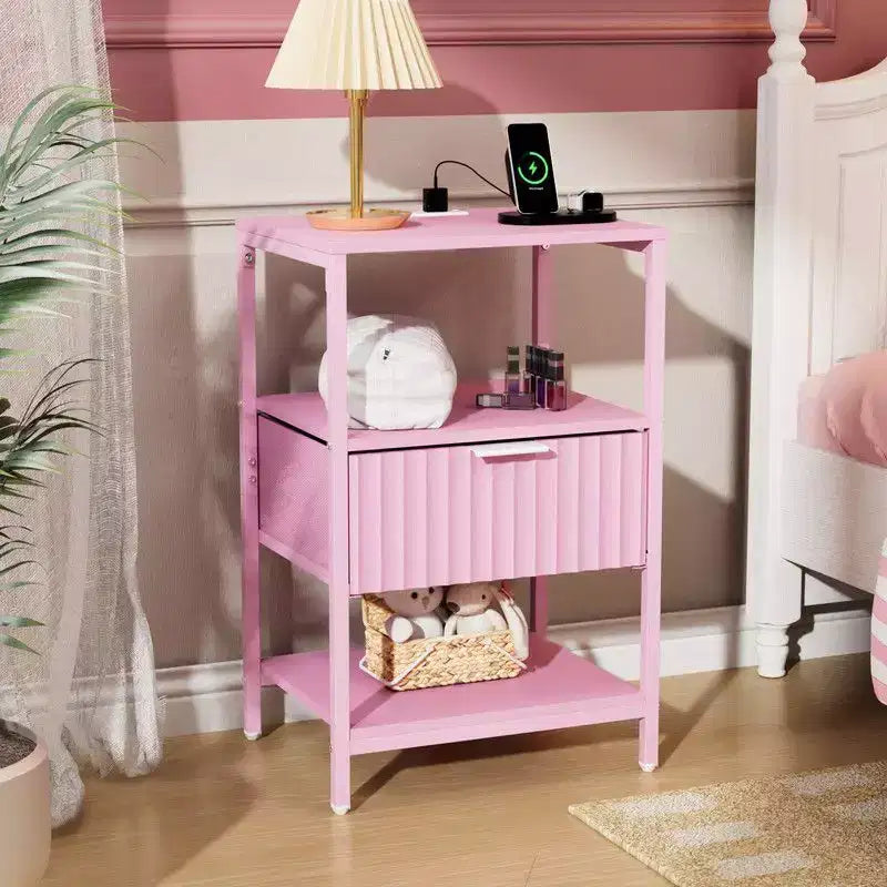 Karl Home 15 Inches Wide Nightstand with 1 Drawer 2 Shelves and US Power Outlet