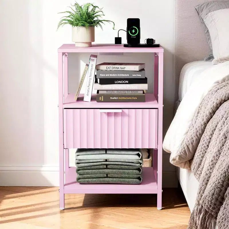 Karl Home 15 Inches Wide Nightstand with 1 Drawer 2 Shelves and US Power Outlet