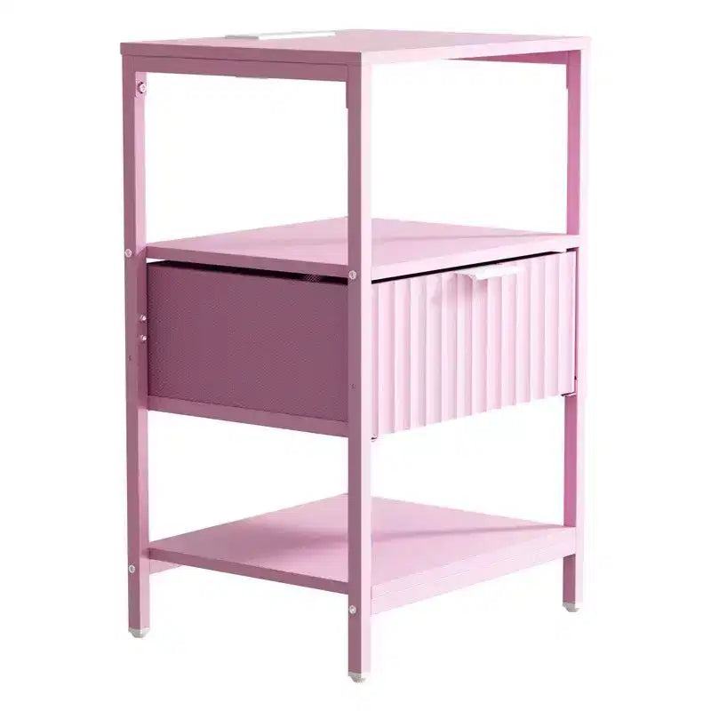 Karl Home 15 Inches Wide Nightstand with 1 Drawer 2 Shelves and US Power Outlet
