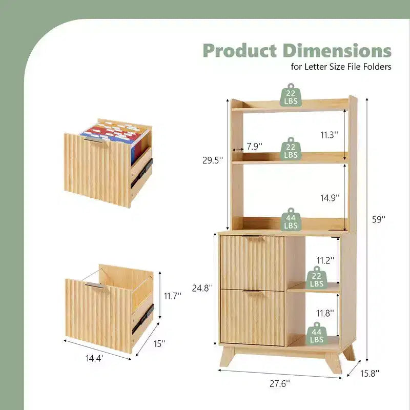 Karl HomeWood Grain P2 MDF Particleboard 2 Drawer Filing Cabinet With Shelves