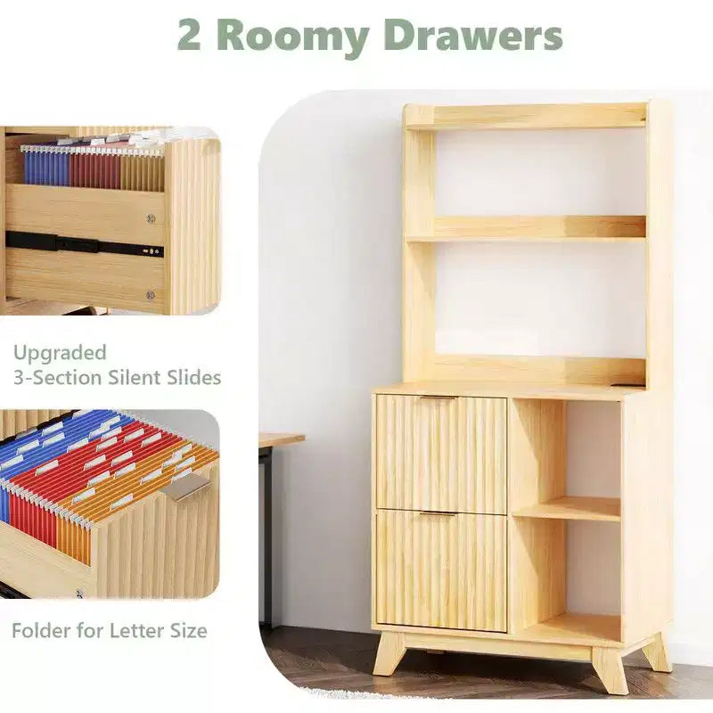 Karl HomeWood Grain P2 MDF Particleboard 2 Drawer Filing Cabinet With Shelves