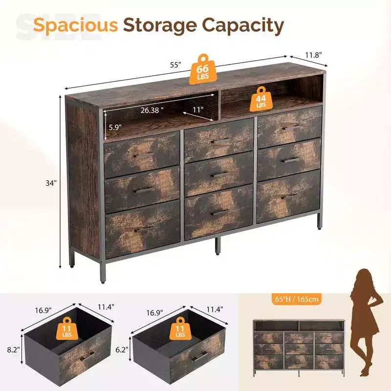Karl Home 55 Inch Modern Non-woven 9 Drawer Organizer Cabinet Steel Frame