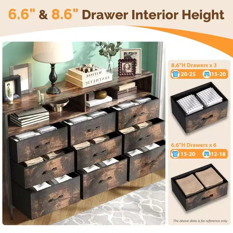 Karl Home 55 Inch Modern Non-woven 9 Drawer Organizer Cabinet Steel Frame